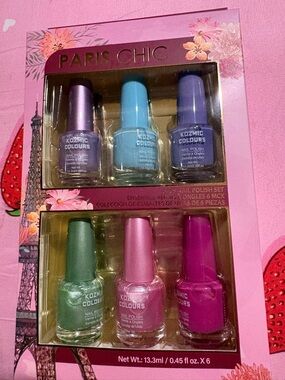 Paris Chic 6-Piece Nail Polish Set - Purple, Blue, Green, Pink